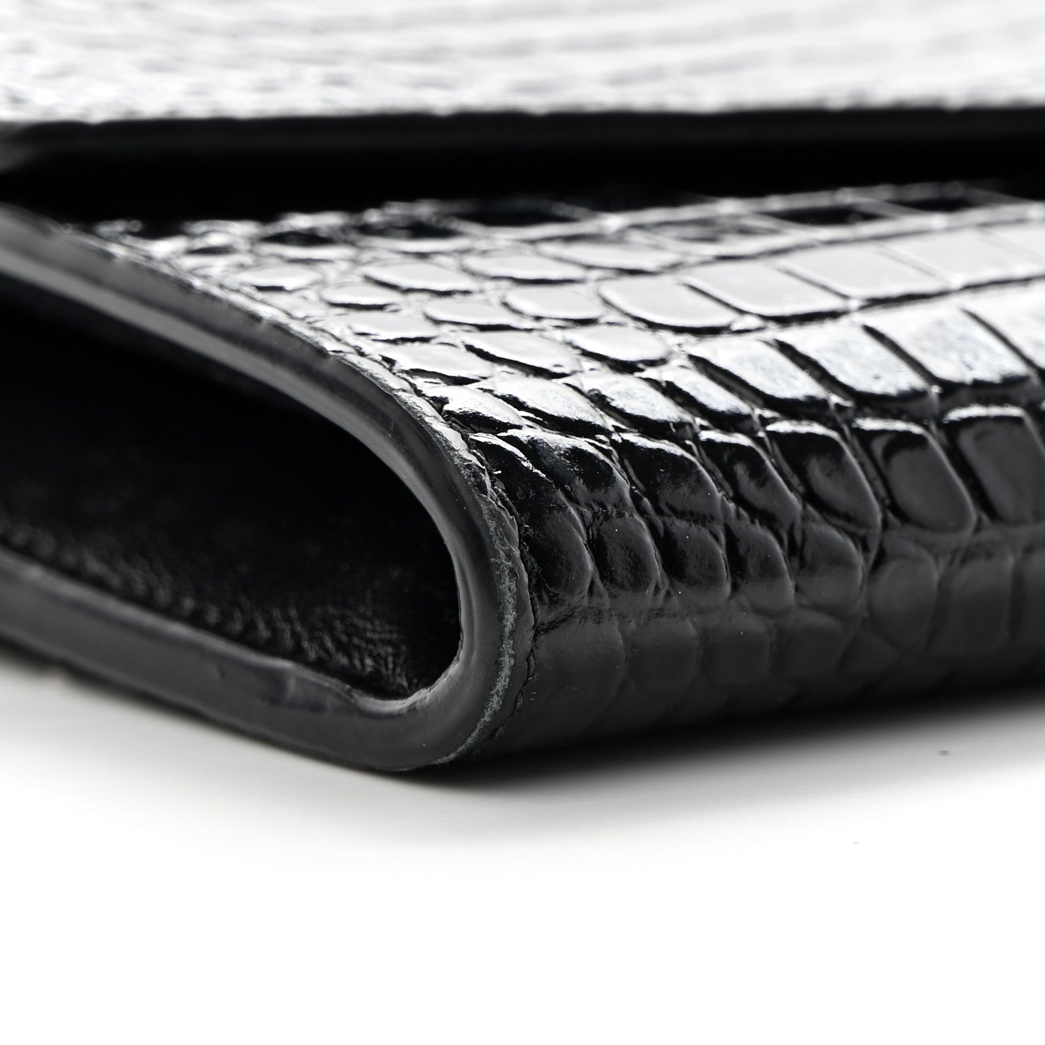 Saint Laurent Calfskin Crocodile Embossed Monogram Uptown Chain Wallet Black 10 of 14
