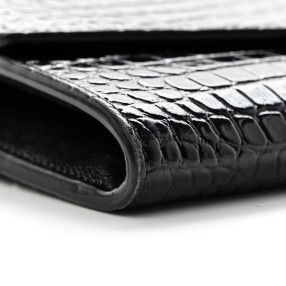 Saint Laurent Calfskin Crocodile Embossed Monogram Uptown Chain Wallet Black 10 of 14