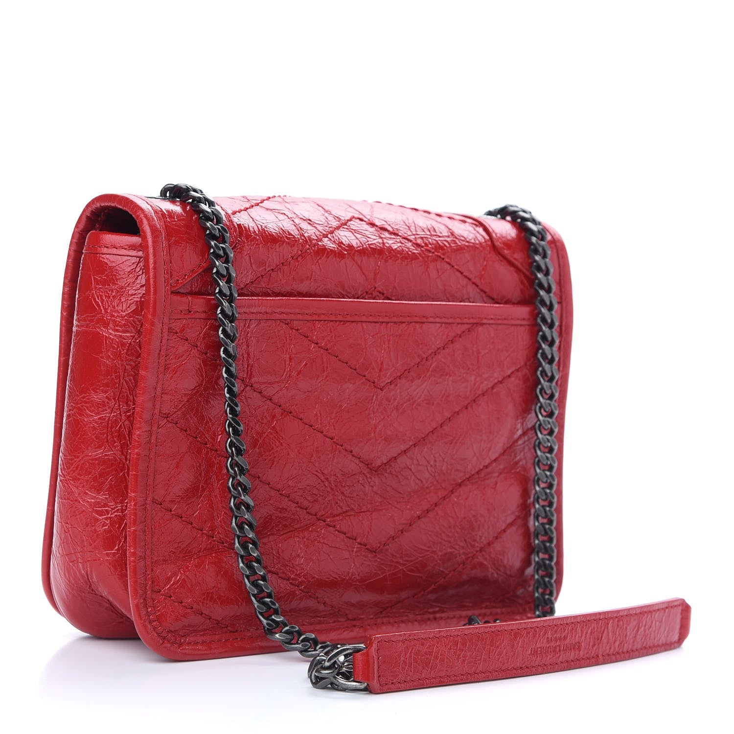 Saint Laurent Crinkled Calfskin Matelasse Monogram Niki Chain Wallet Rouge Eros 3 of 9