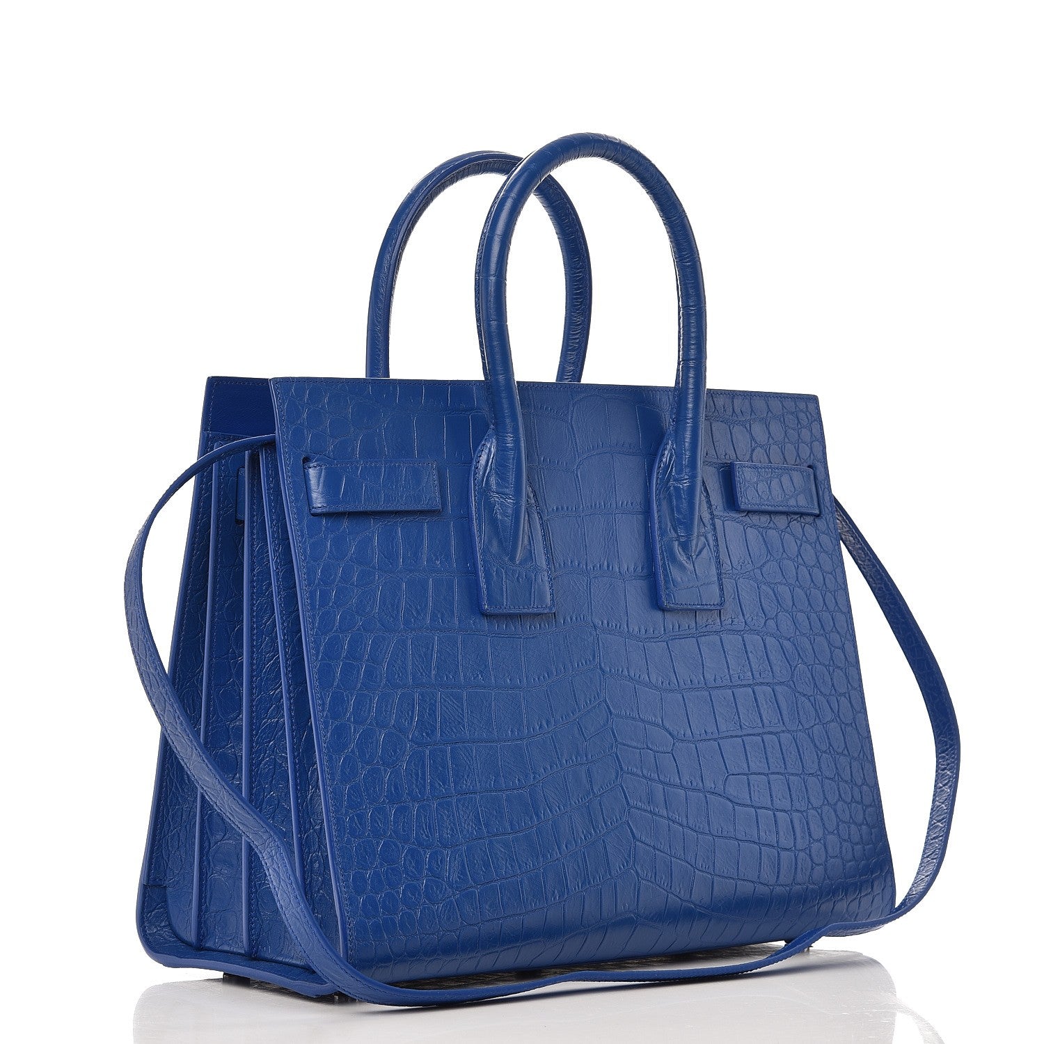 Saint Laurent Calfskin Crocodile Embossed Small Sac De Jour Royal Blue 4 of 14