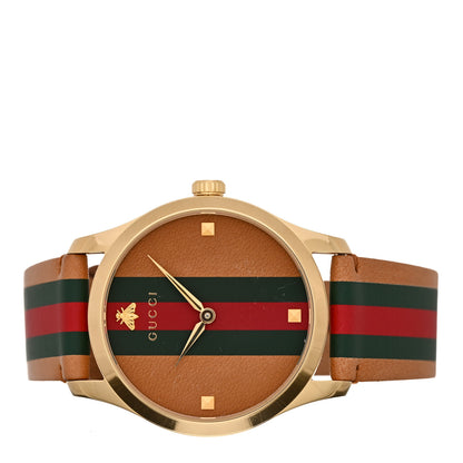 Gucci Stainless Steel Calfskin 38mm G-Timeless Stripe Web Quartz Watch Brown 2 of 4