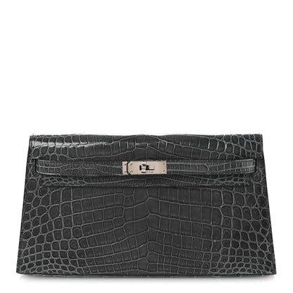 Hermes Shiny Niloticus Crocodile Kelly Elan Pochette Bleu Tempete 1 of 26