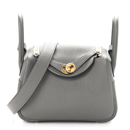 Hermes Taurillon Clemence Mini Lindy 20 Gris Meyer 1 of 10