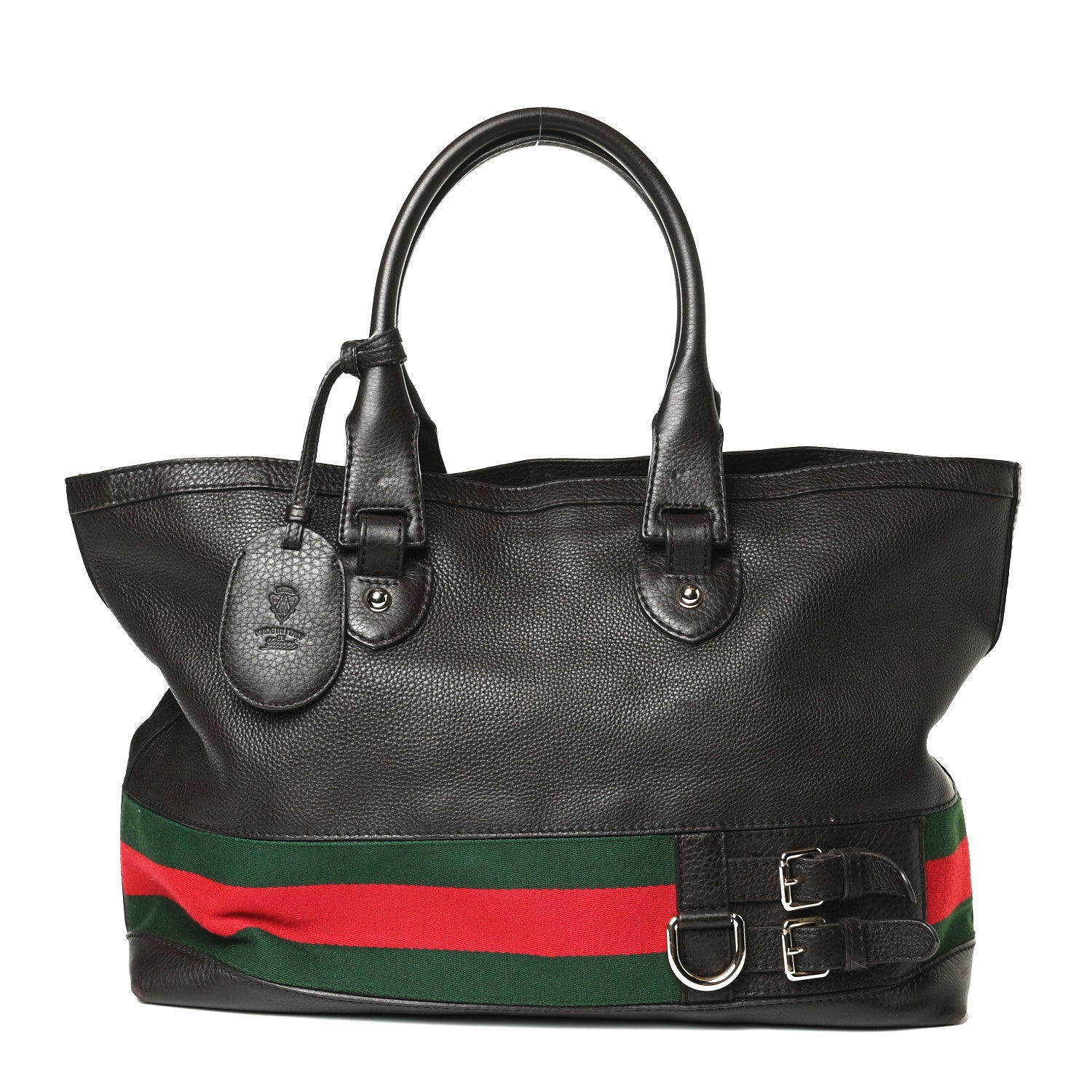 Gucci Calfskin Large Web Heritage Tote Dark Brown 1 of 28