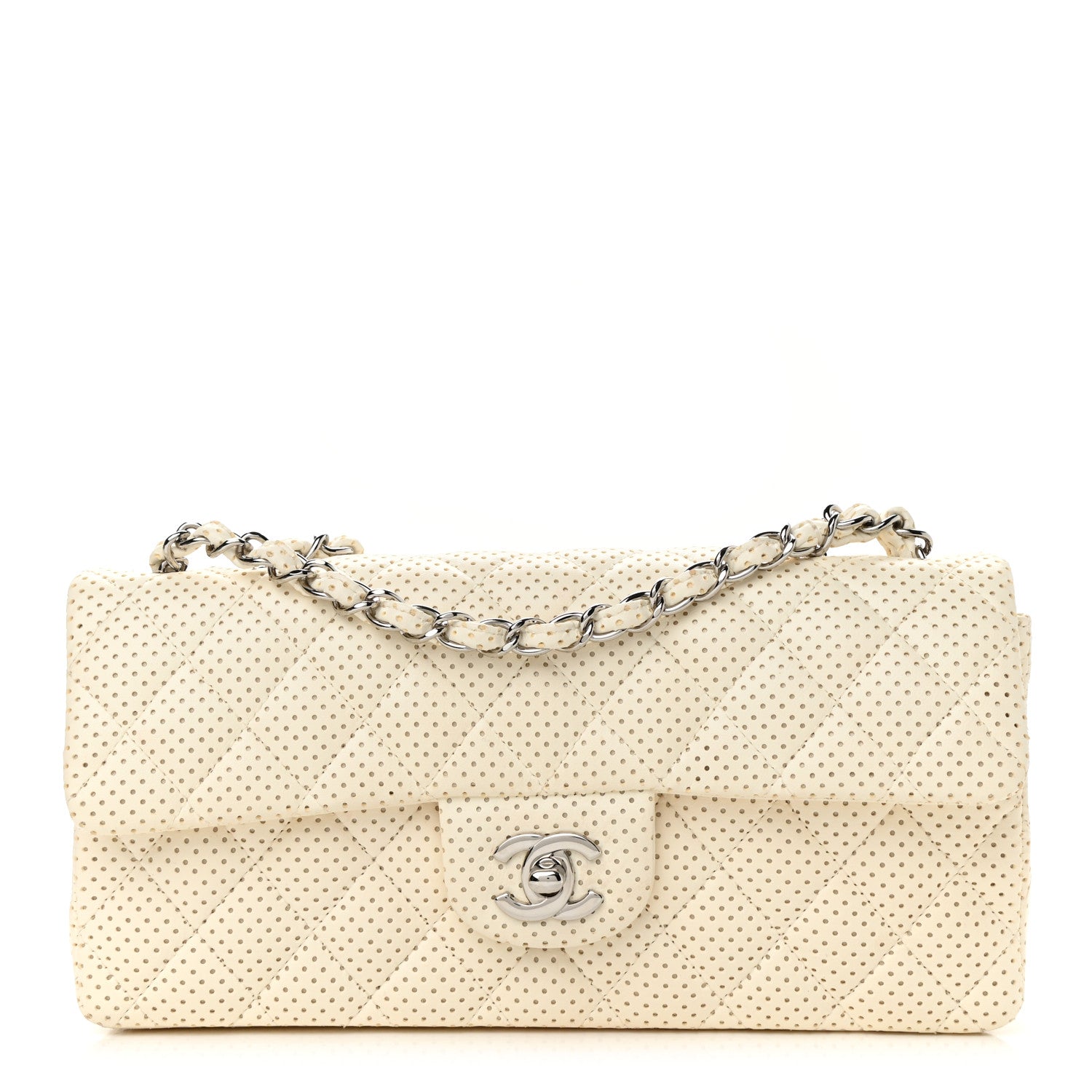 Chanel Lambskin Perforated East West Flap White 1 of 13