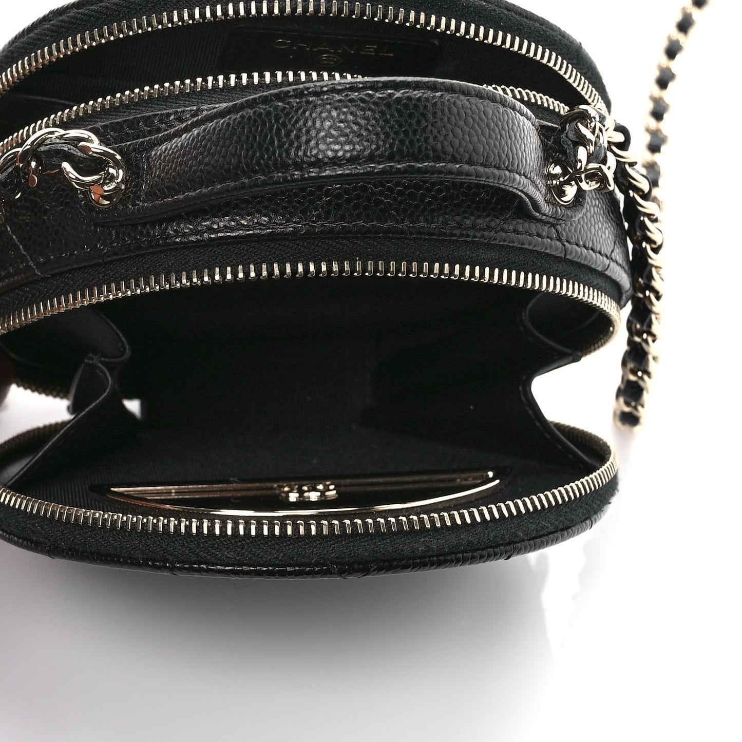 Caviar Quilted Round Handle With Care Vanity With Chain Black