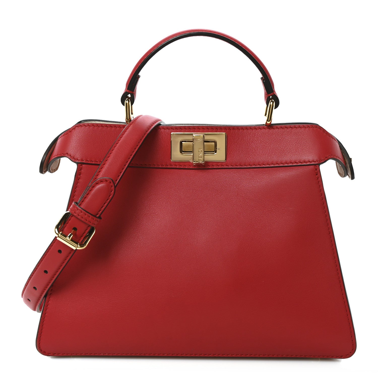 Fendi Vitello Seta Shiny Nappa Chinese Valentines Day Karligraphy Small Peekaboo I SEE U Satchel Panna Rosso Cardinale 1 of 10