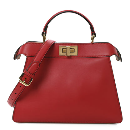 Fendi Vitello Seta Shiny Nappa Chinese Valentines Day Karligraphy Small Peekaboo I SEE U Satchel Panna Rosso Cardinale 1 of 10