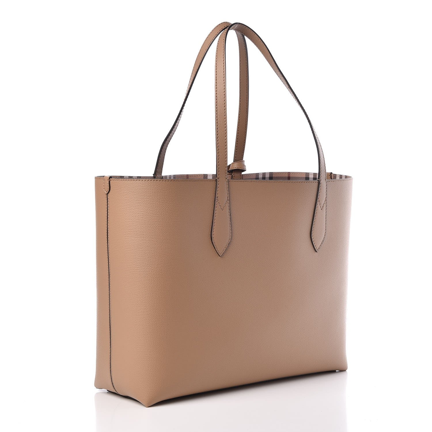 Burberry Grainy Calfskin Haymarket Check Medium Reversible Tote Mid Camel 5 of 13