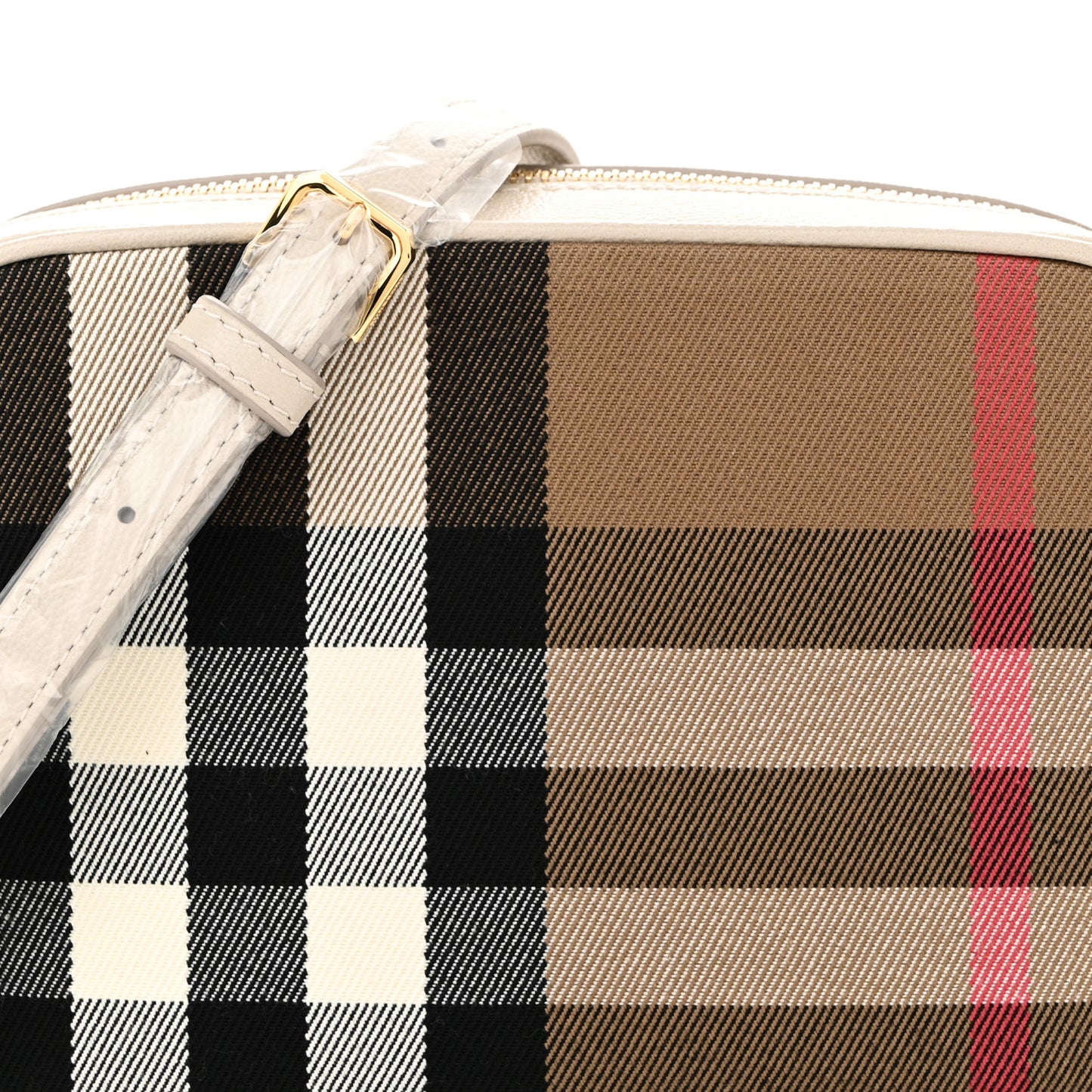 Calfskin House Check Small Camera Bag Limestone