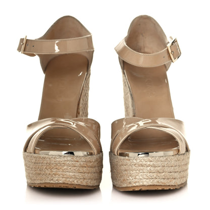 Jimmy Choo Patent Aimee Wedge Sandals 36 Nude 2 of 9