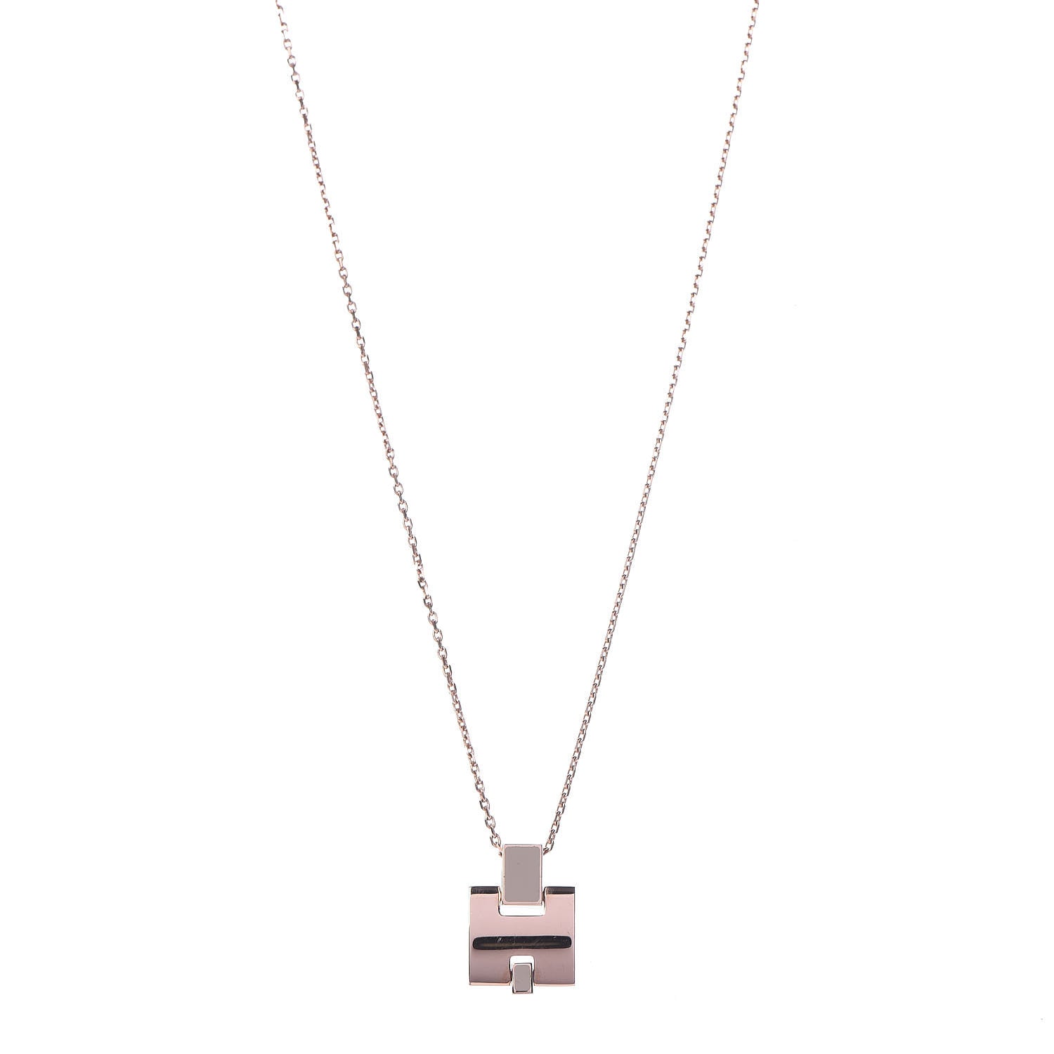 Hermes Rose Gold Plated Lacquered Eileen Pendant Necklace Marron Glace 2 of 7
