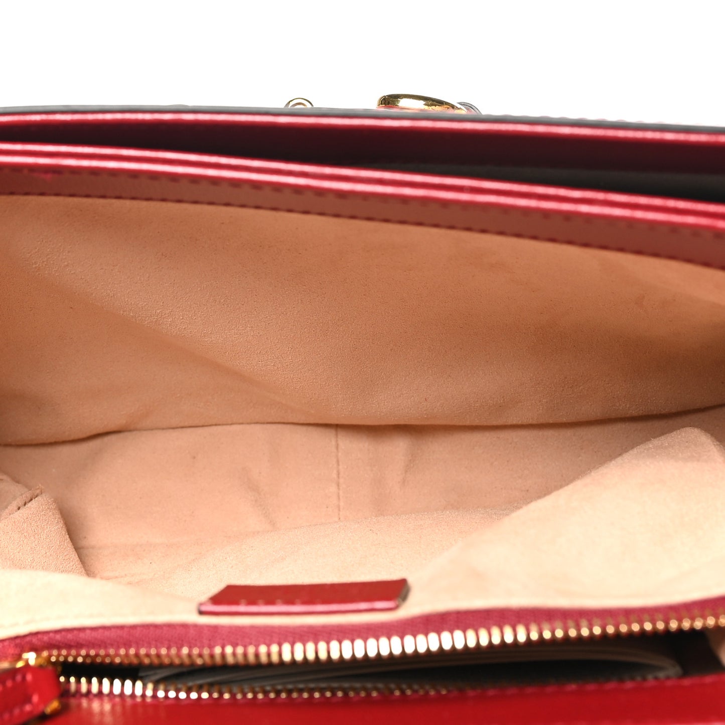 GG Supreme Monogram Azalea Calfskin Horsebit 1955 Shoulder Bag Beige Ebony New Cherry Red