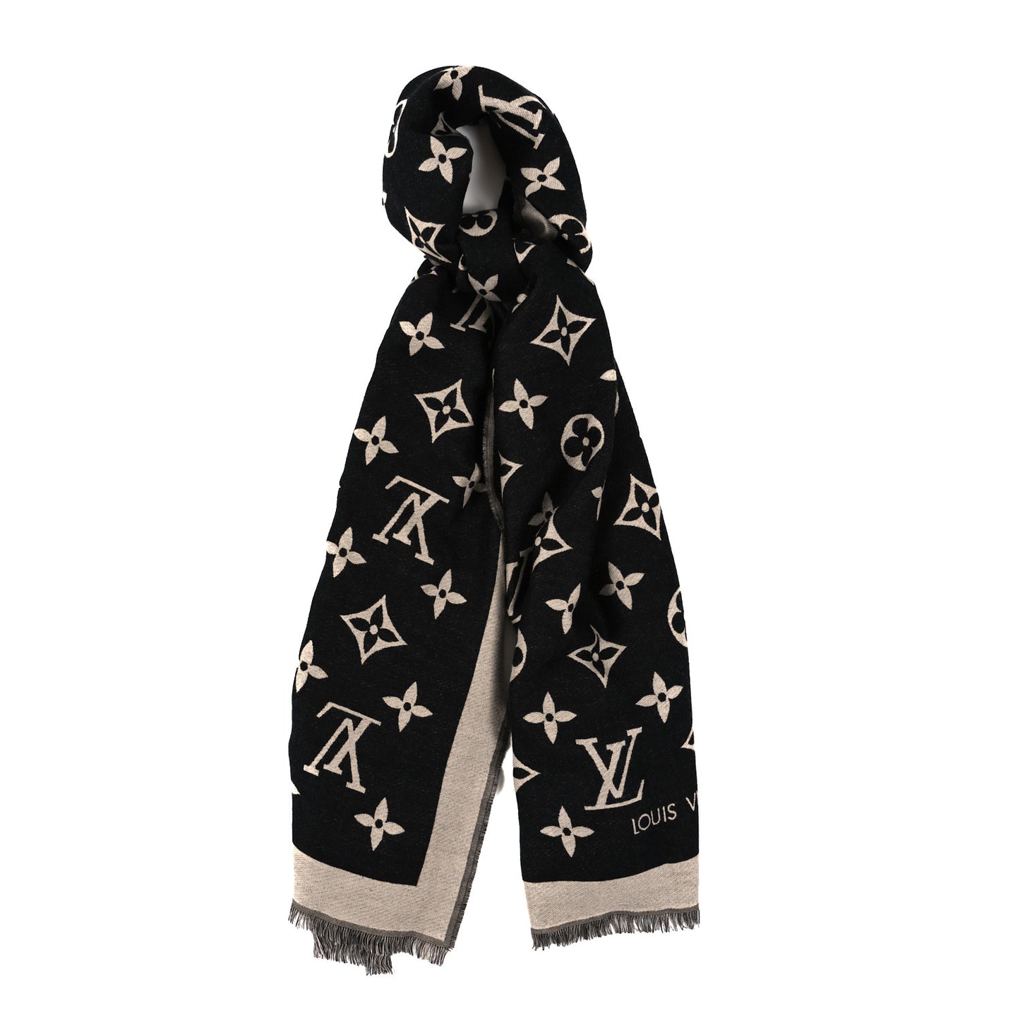Silk Wool Monogram Miss LV Stole Black