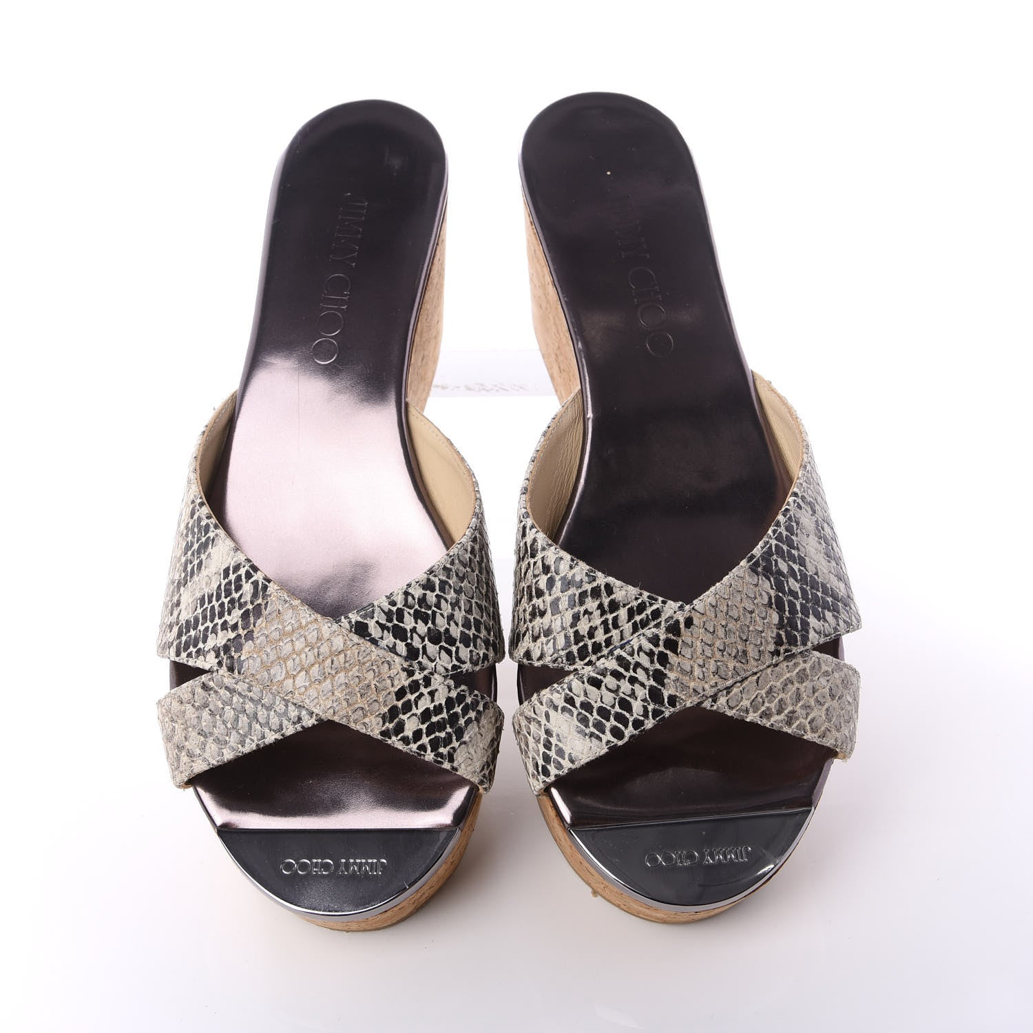 Jimmy Choo Snakeskin Prima Cork Wedge Sandals 38 Natural 5 of 9