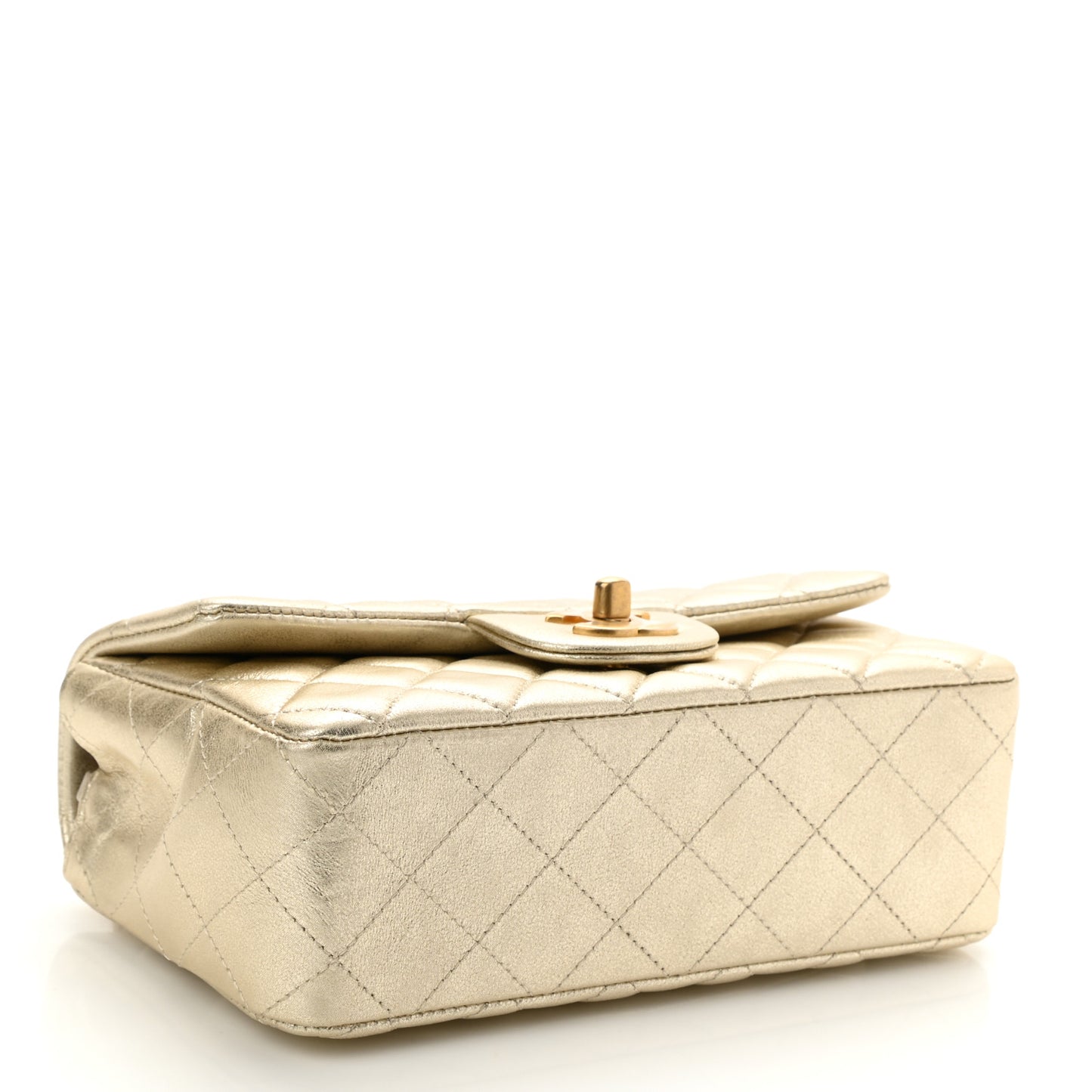 Metallic Lambskin Quilted Mini Rectangular Flap Gold