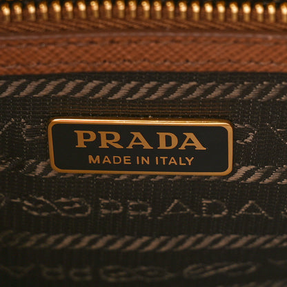 Prada Jacquard Saffiano Triangolo Symbole Embroidered Mini Galleria Double Zip Tote Tabacco Talco 6 of 9