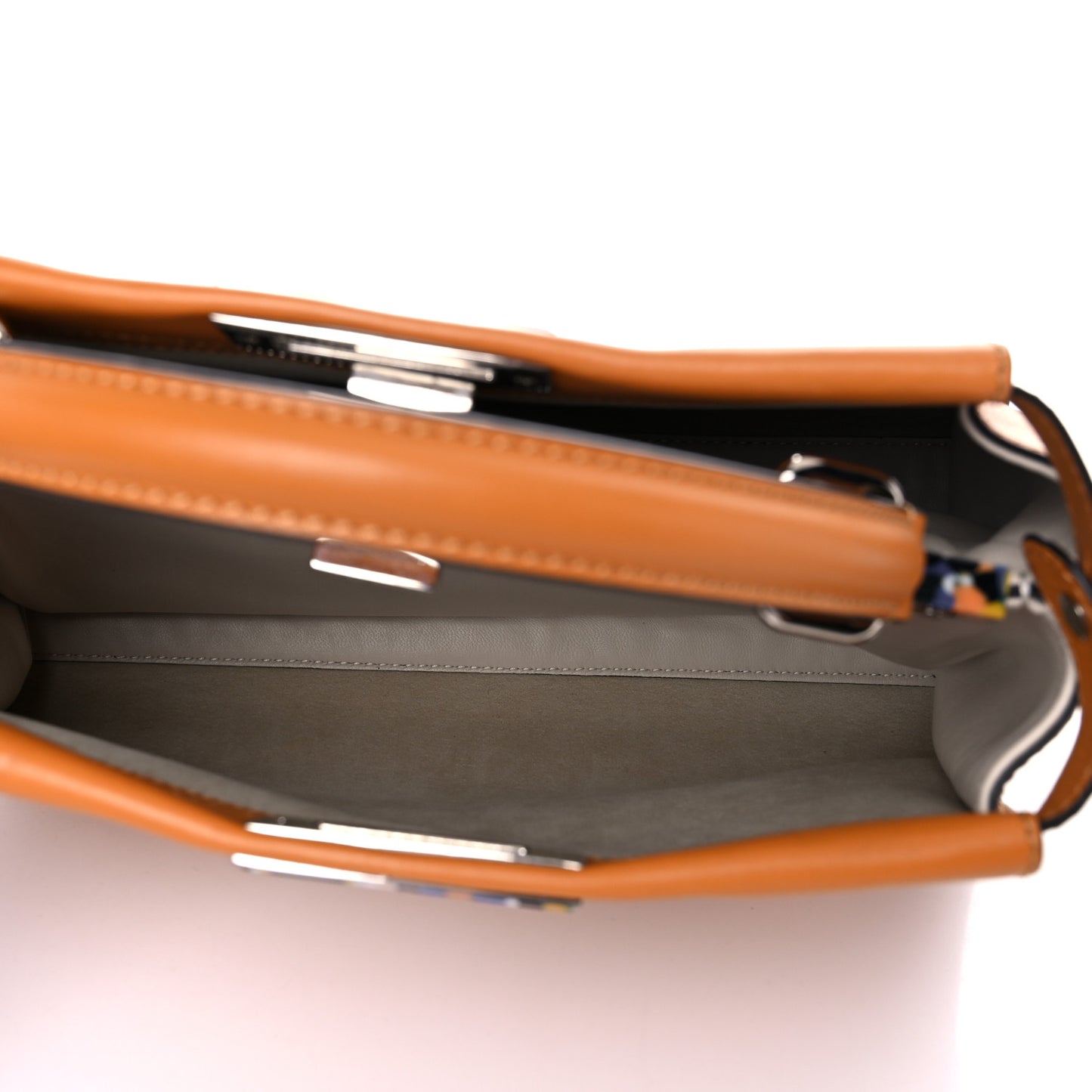 Vitello Seta Shiny Nappa Plexiglass Granite Medium Peekaboo Iconic Satchel Ginger Latte