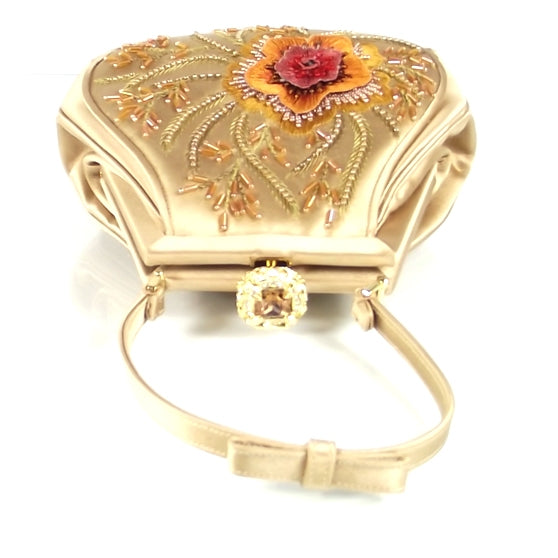 Judith Leiber Satin Beaded Flower Evening Bag Gold 4 of 9