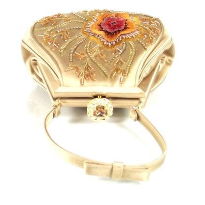 Judith Leiber Satin Beaded Flower Evening Bag Gold 4 of 9