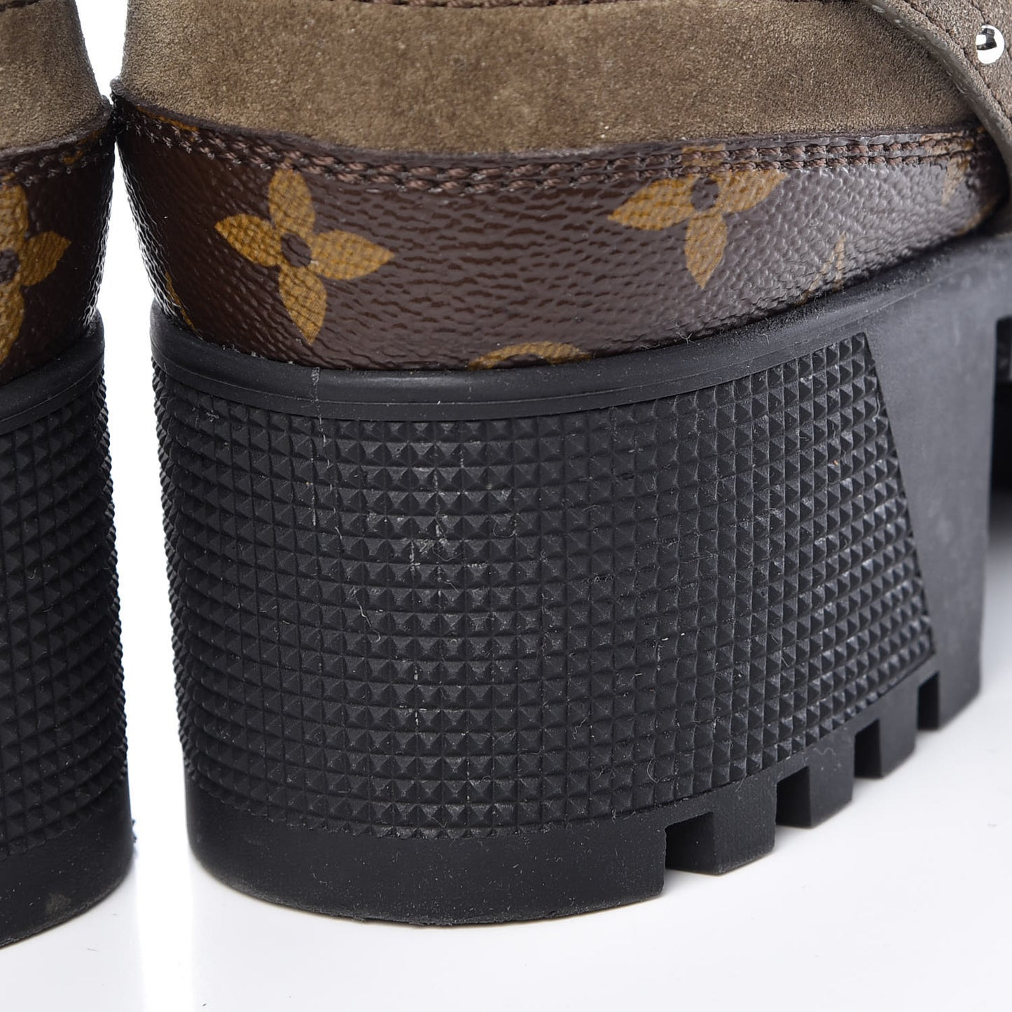 Suede Calfskin Monogram Laureate Platform Desert Boots 38 Kaki