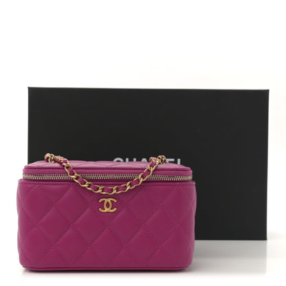 Chanel Lambskin Quilted Small Pearl Crush Vanity Case With Chain Fuchsia 12 of 12