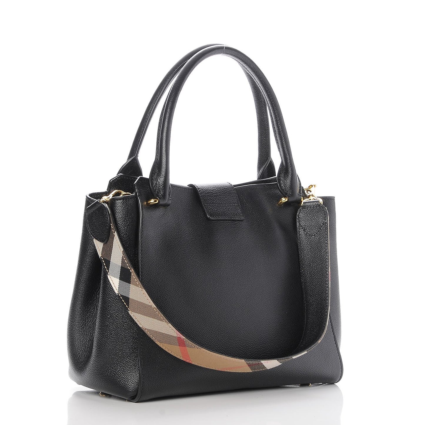 Soft Grain Calfskin Medium Buckle Tote Black