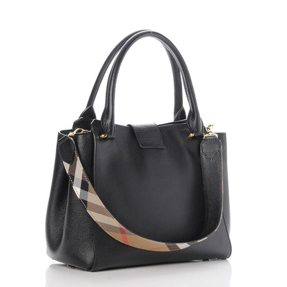 Burberry Soft Grain Calfskin Medium Buckle Tote Black 5 of 10
