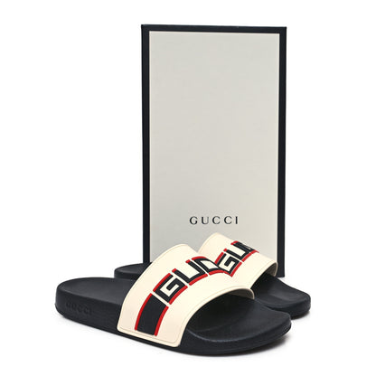 Gucci Rubber Stripe Mens Pool Slide Sandals 9 Ecru Poppy Black 8 of 9