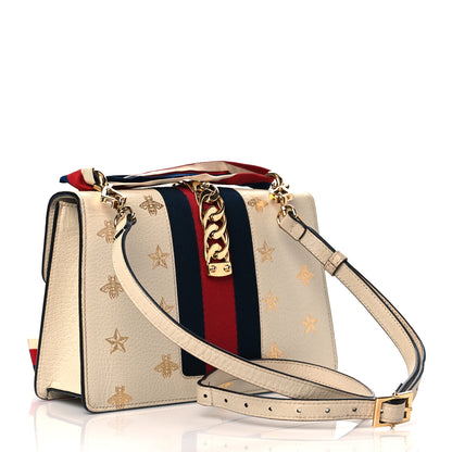 Gucci Textured Calfskin Bee Star Print Small Sylvie Shoulder Bag Mystic White 3 of 10