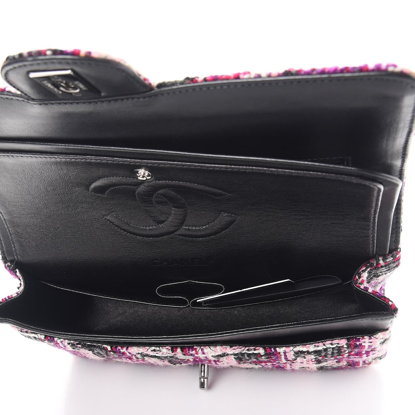 Tweed Quilted Medium Double Flap Pink Black