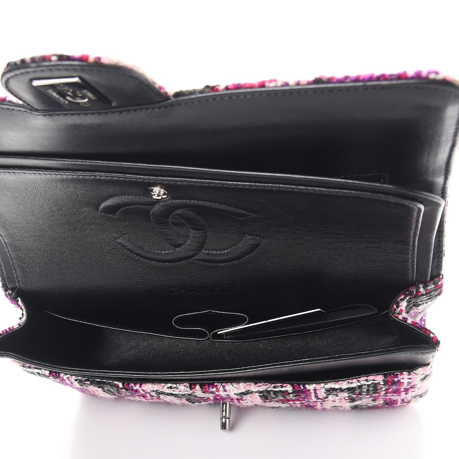 Chanel Tweed Quilted Medium Double Flap Pink Black 6 of 12