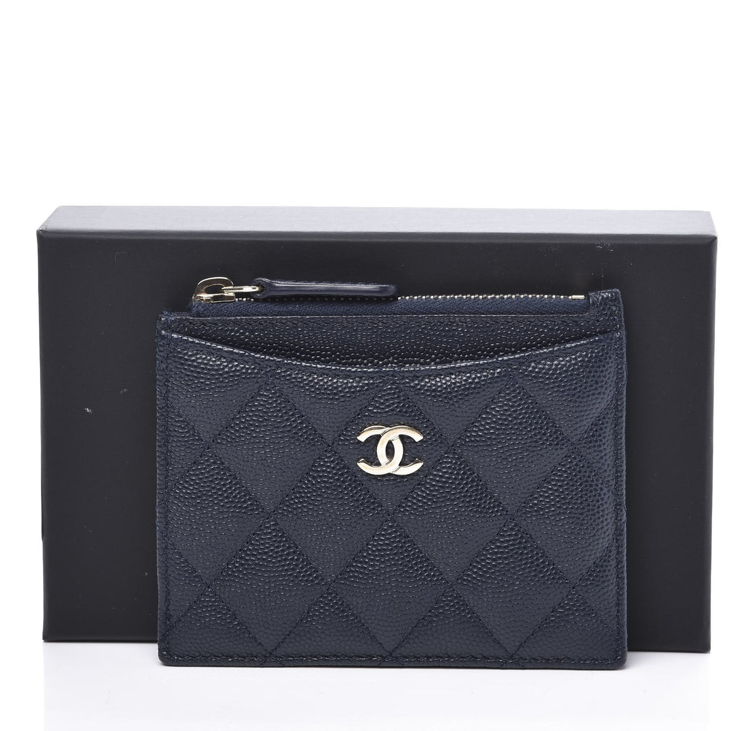 Caviar Quilted CC Zip Card Holder Navy