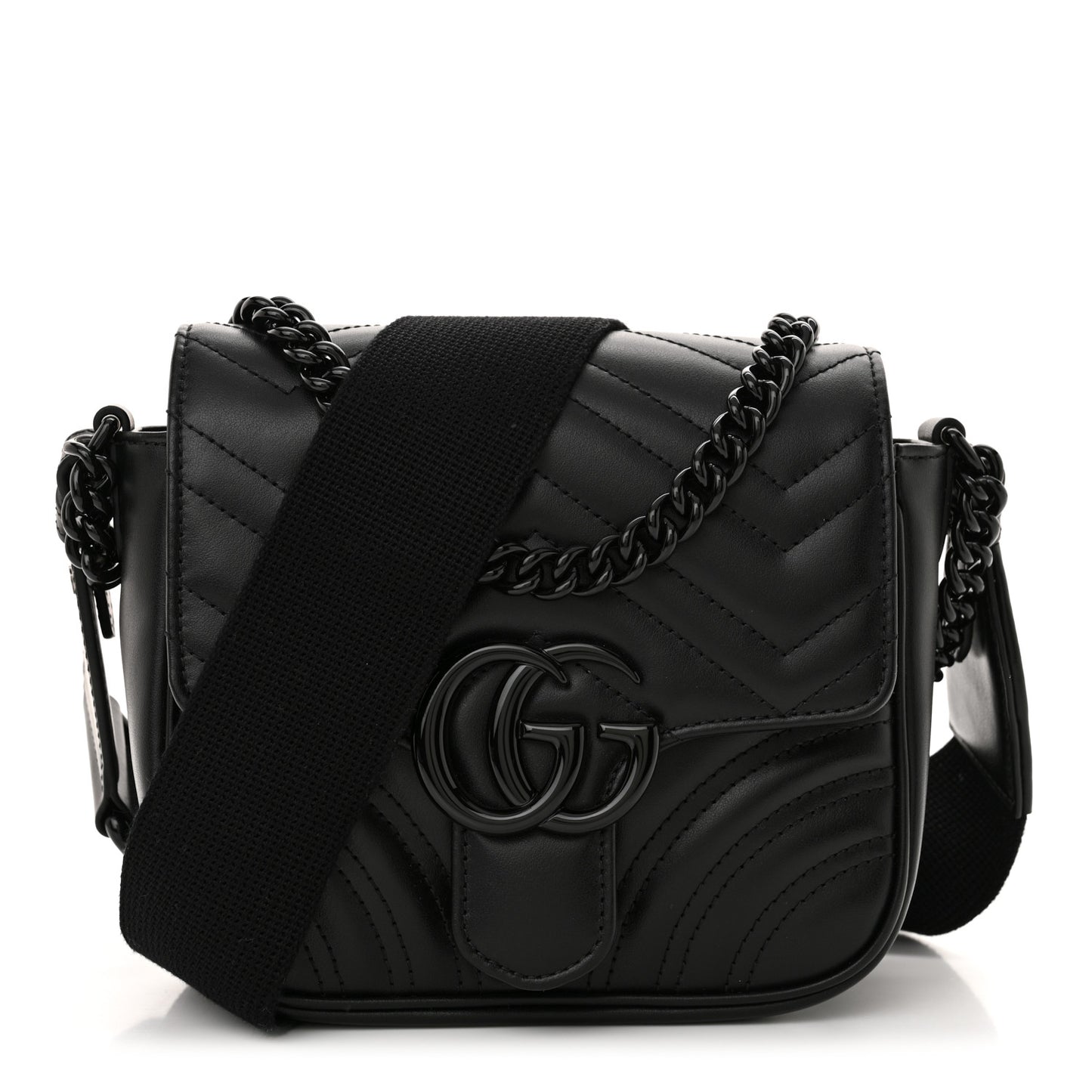 Calfskin Matelasse Monochrome Mini GG Marmont Crossbody Shoulder Bag Black