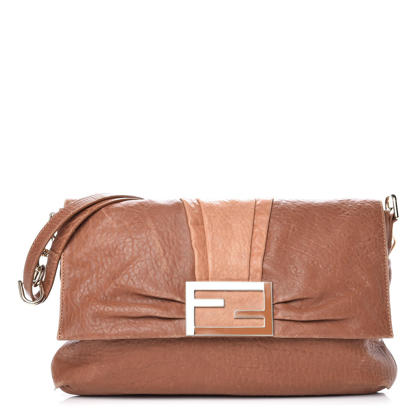 Crinkled Lambskin Colorblock Large Mia Shoulder Flap Camel Osso Naturale