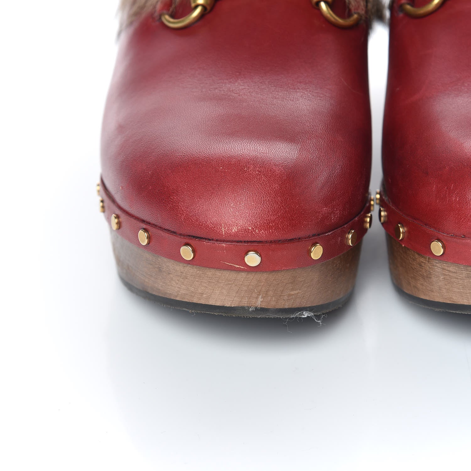 Gucci Calfskin Fur Horsebit Amstel Slingback Clogs 40 Rosso Naturale 10 of 13
