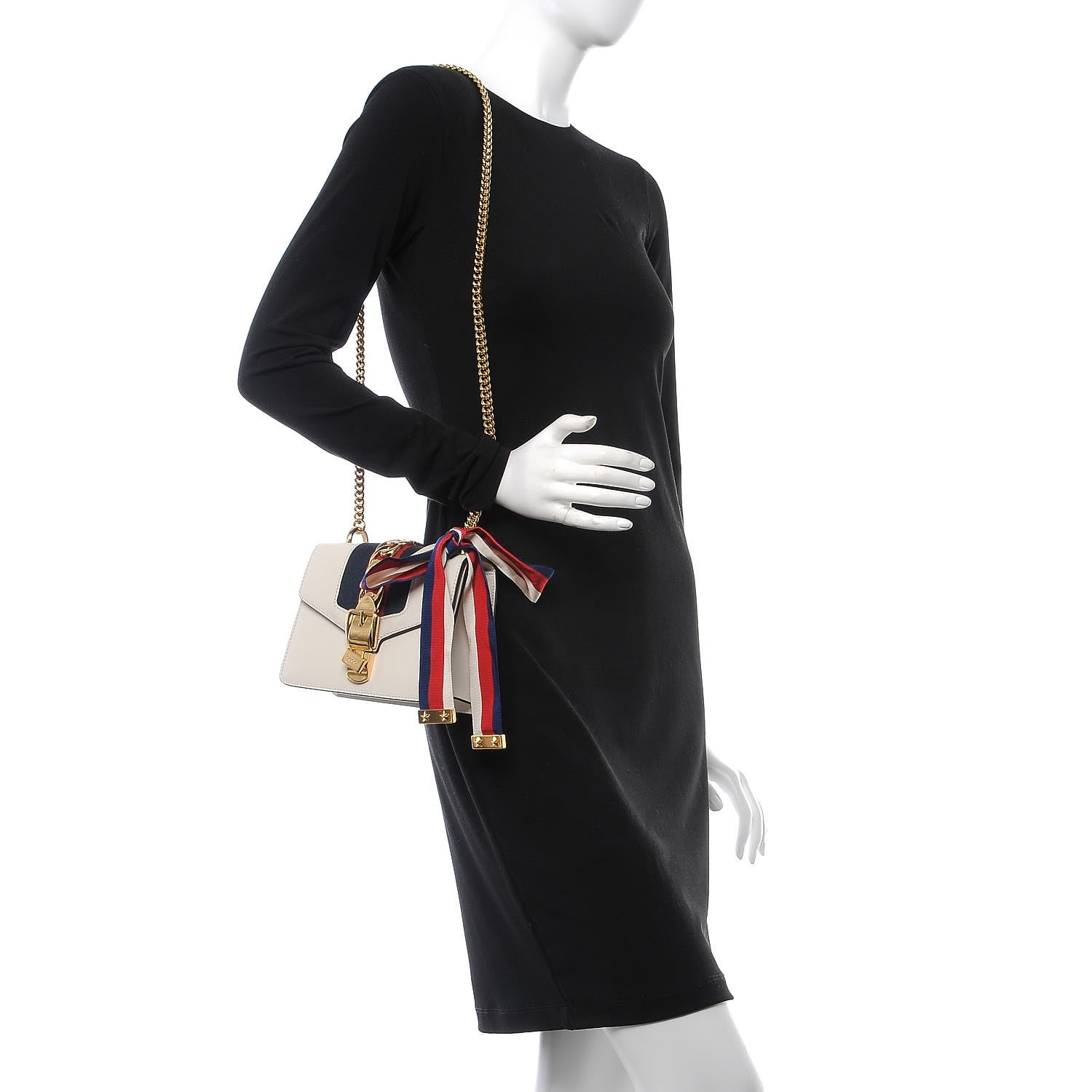 Gucci Calfskin Mini Sylvie Chain Shoulder Bag White 2 of 8