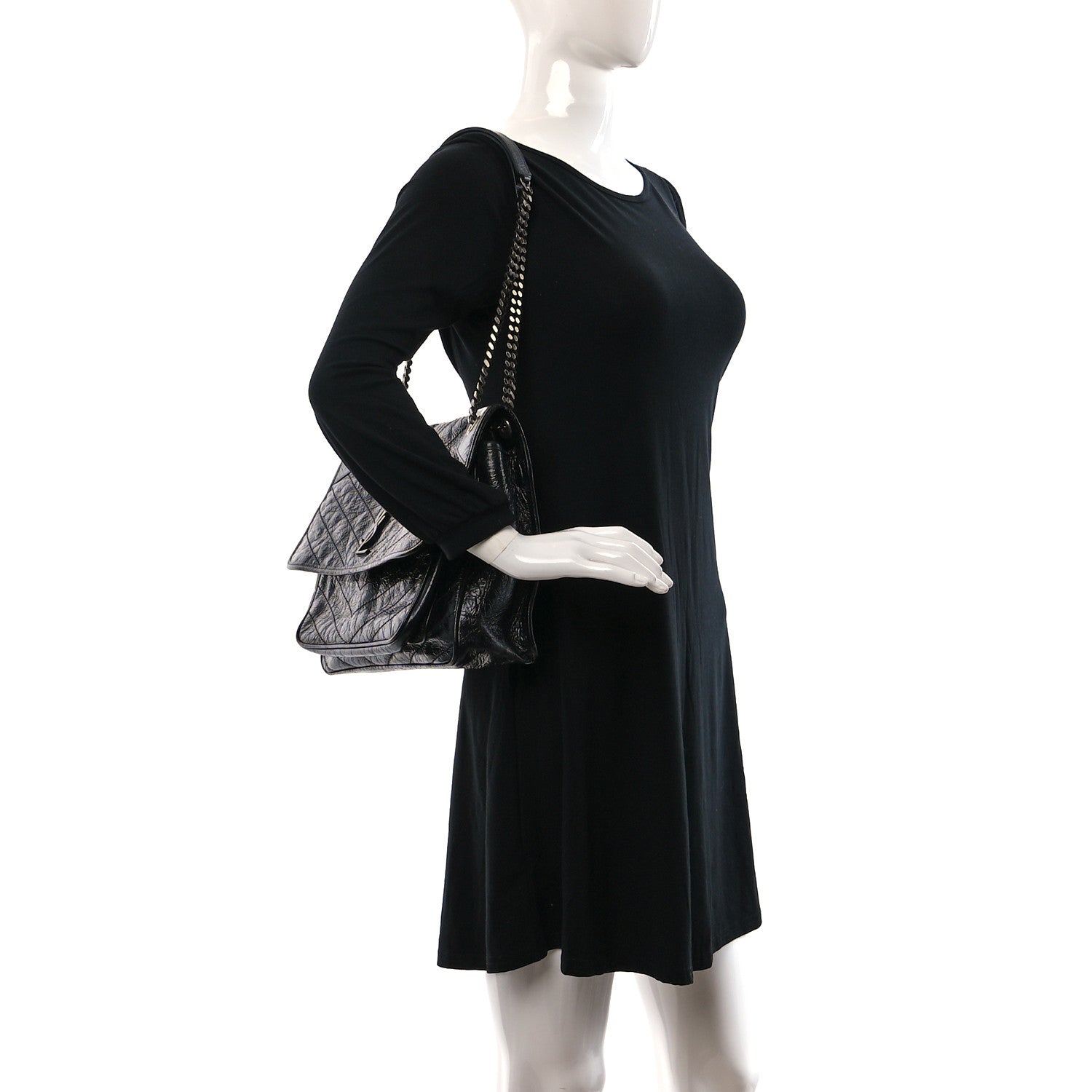 Saint Laurent Crinkled Calfskin Matelasse Monogram Large Niki Chain Satchel Black 2 of 9