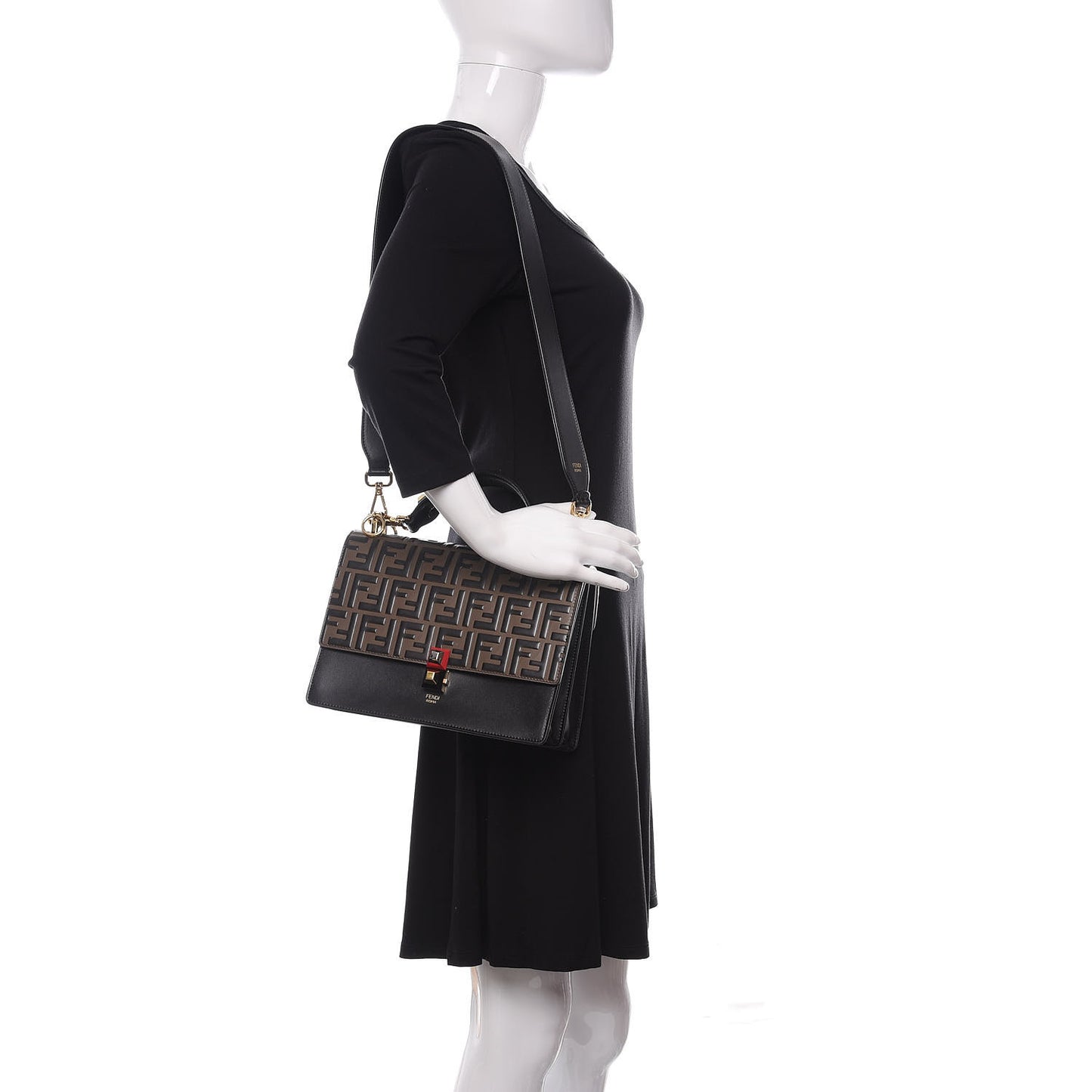 Vitello Liberty Bi-Color FF 1974 Embossed Kan I Shoulder Bag Black Maya