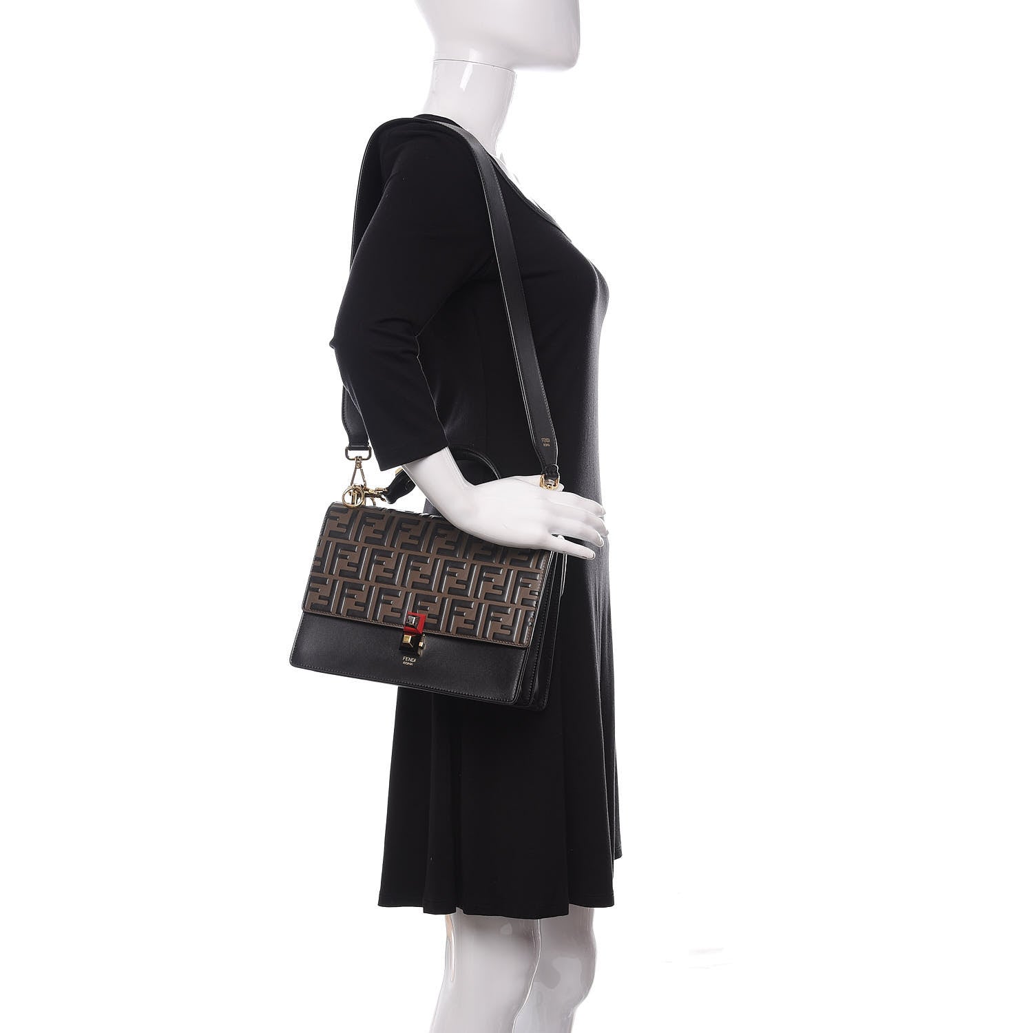 Fendi Vitello Liberty Bi-Color FF 1974 Embossed Kan I Shoulder Bag Black Maya 2 of 10