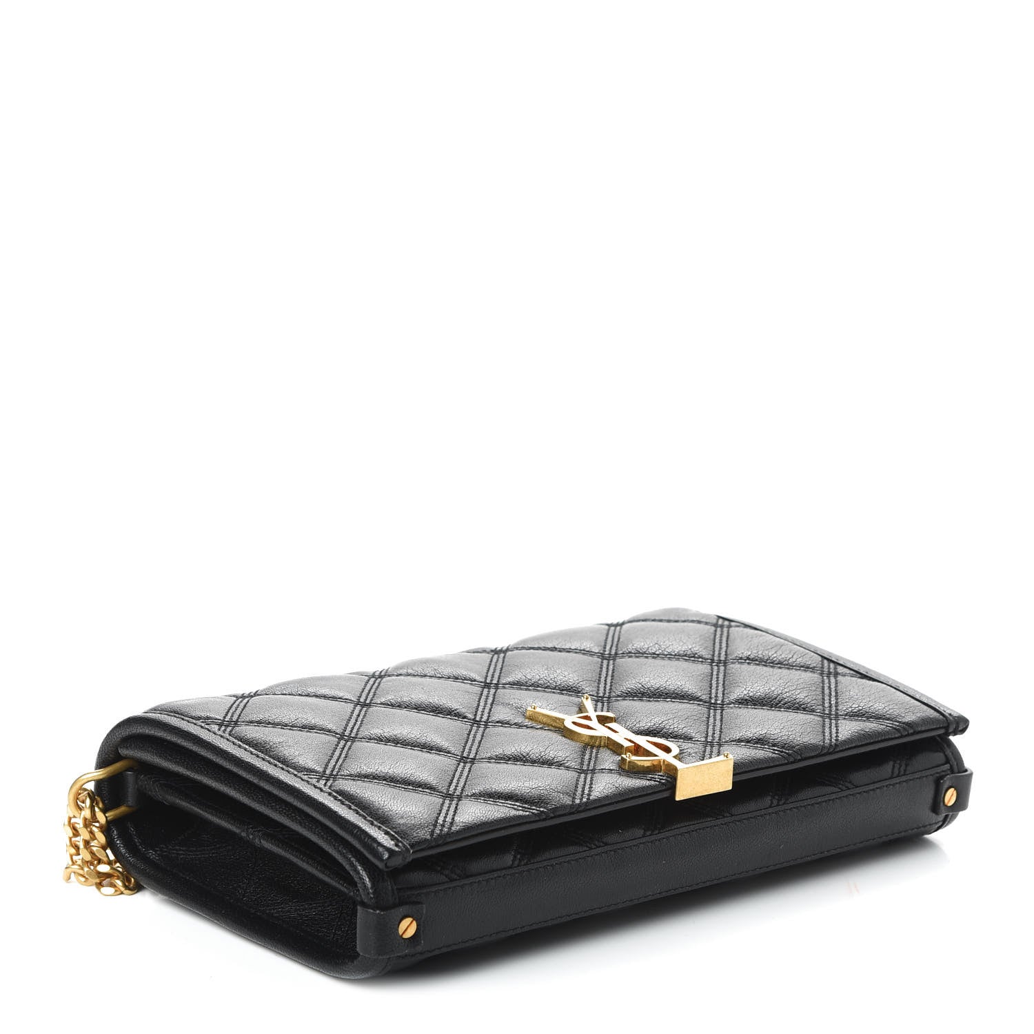 Saint Laurent Lambskin Diamond Quilted Becky Chain Wallet Black 4 of 10
