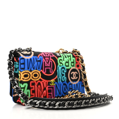 Chanel Fabric Printed Chanel 19 Wallet On Chain WOC Black Multicolor 3 of 10