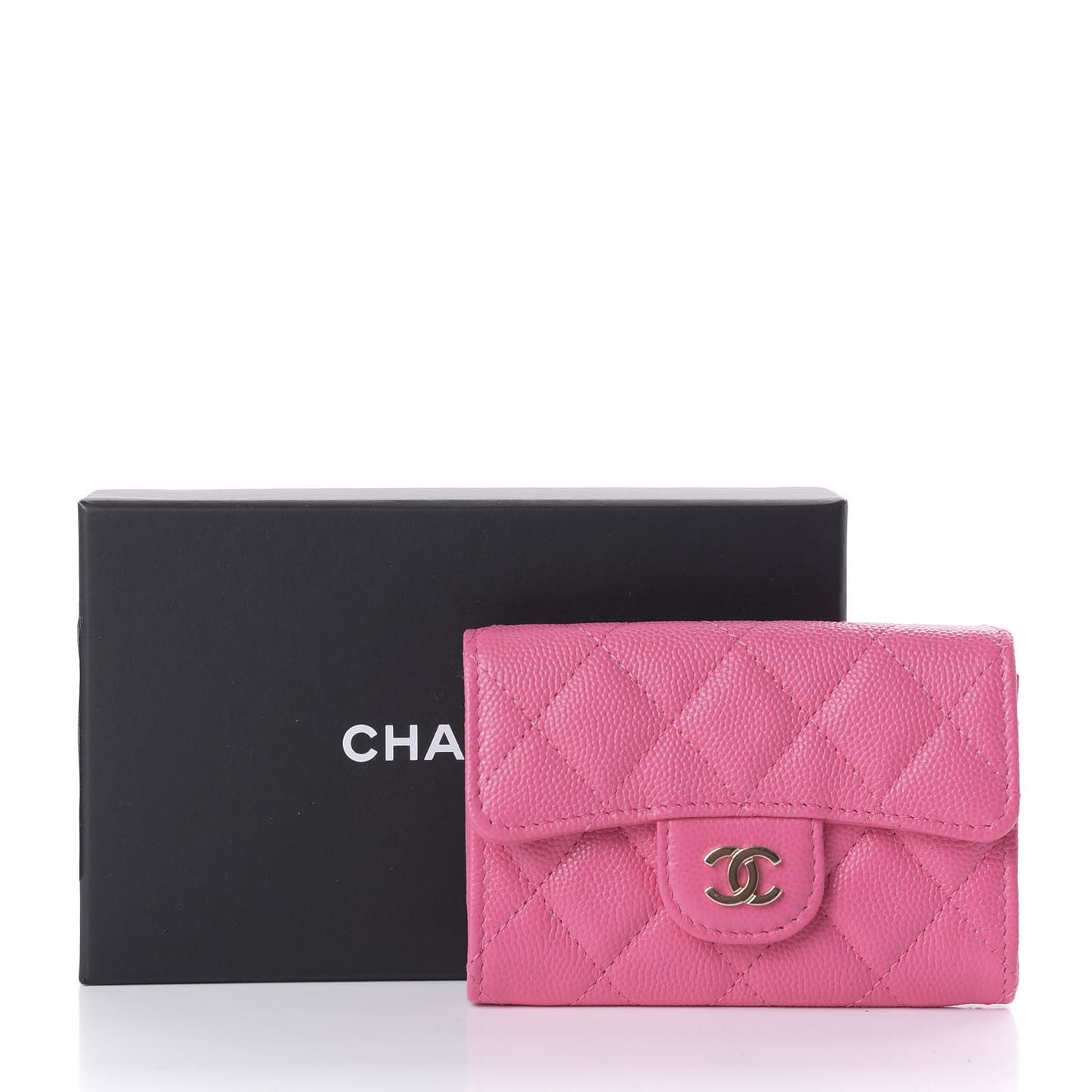 Caviar Quilted Flap Card Holder Pink