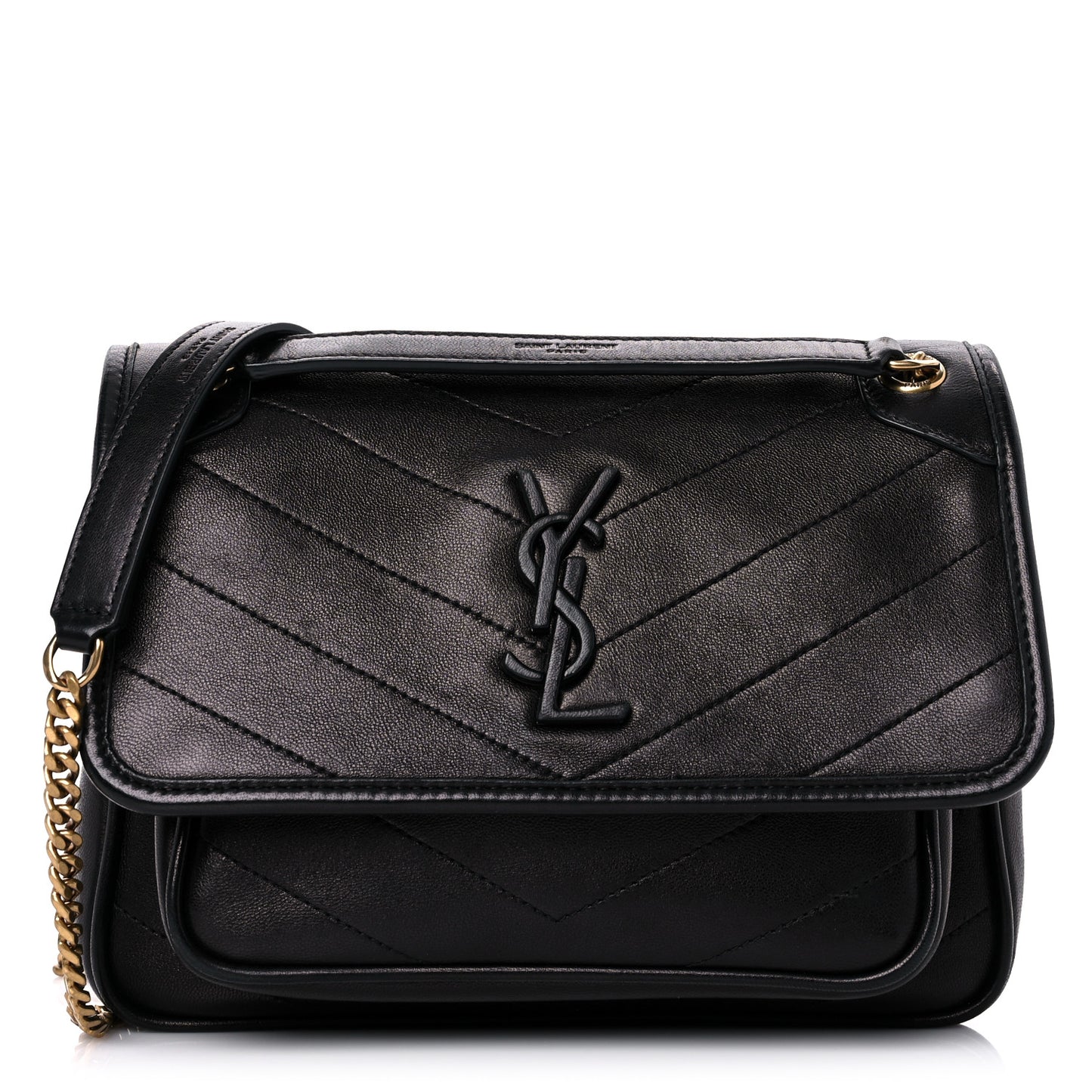 Lambskin Matelasse Monogram Baby Niki Chain Satchel Black
