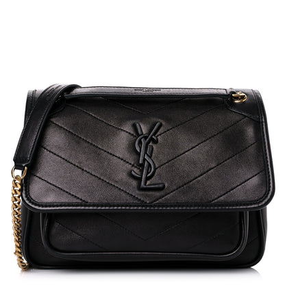Saint Laurent Lambskin Matelasse Monogram Baby Niki Chain Satchel Black 1 of 11