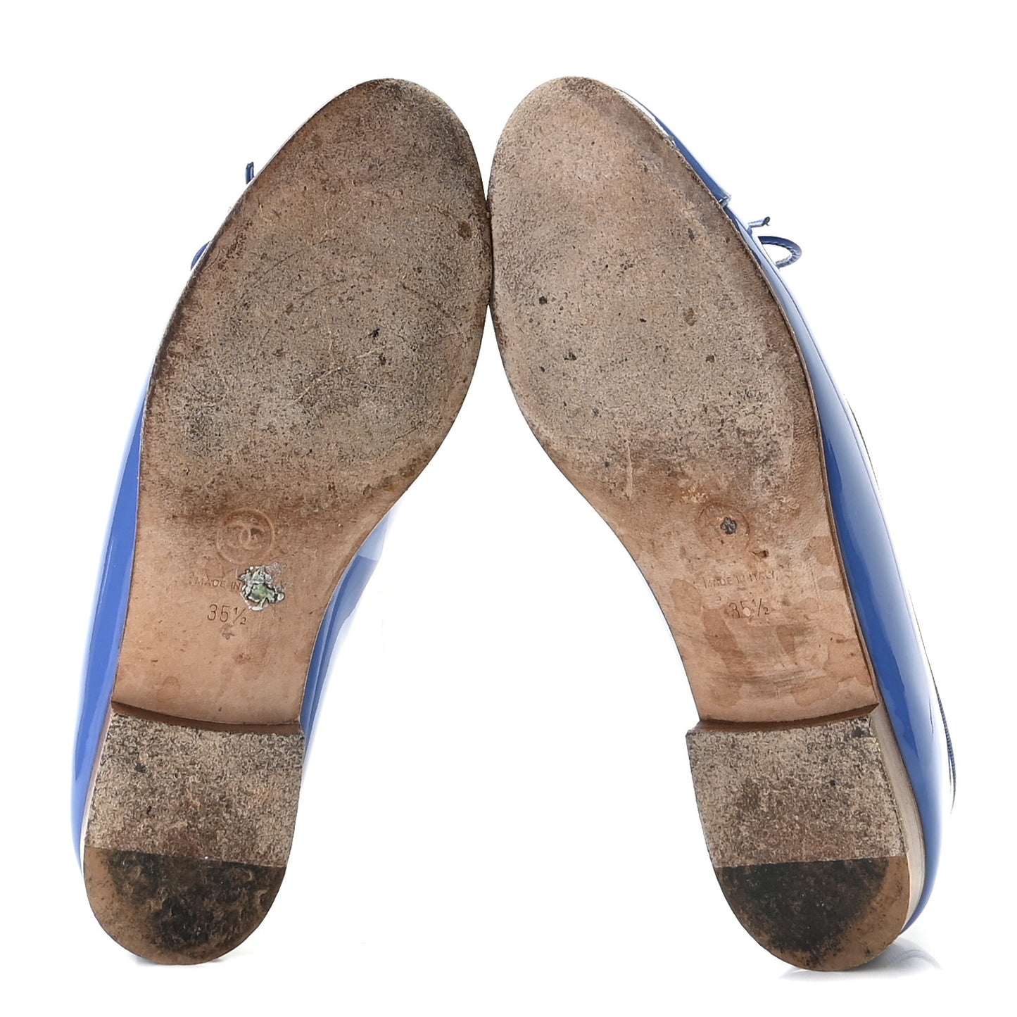 Patent Calfskin CC Cap Toe Ballerina Flats 35.5 Blue