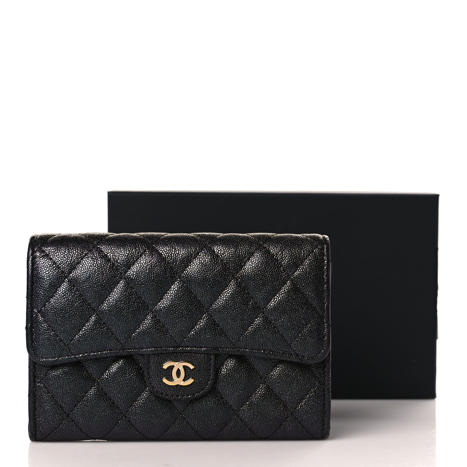 Chanel Iridescent Caviar Quilted Large Gusset Flap Wallet Black 9 of 9