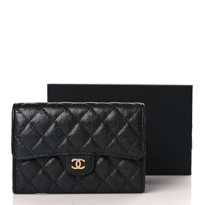 Chanel Iridescent Caviar Quilted Large Gusset Flap Wallet Black 9 of 9