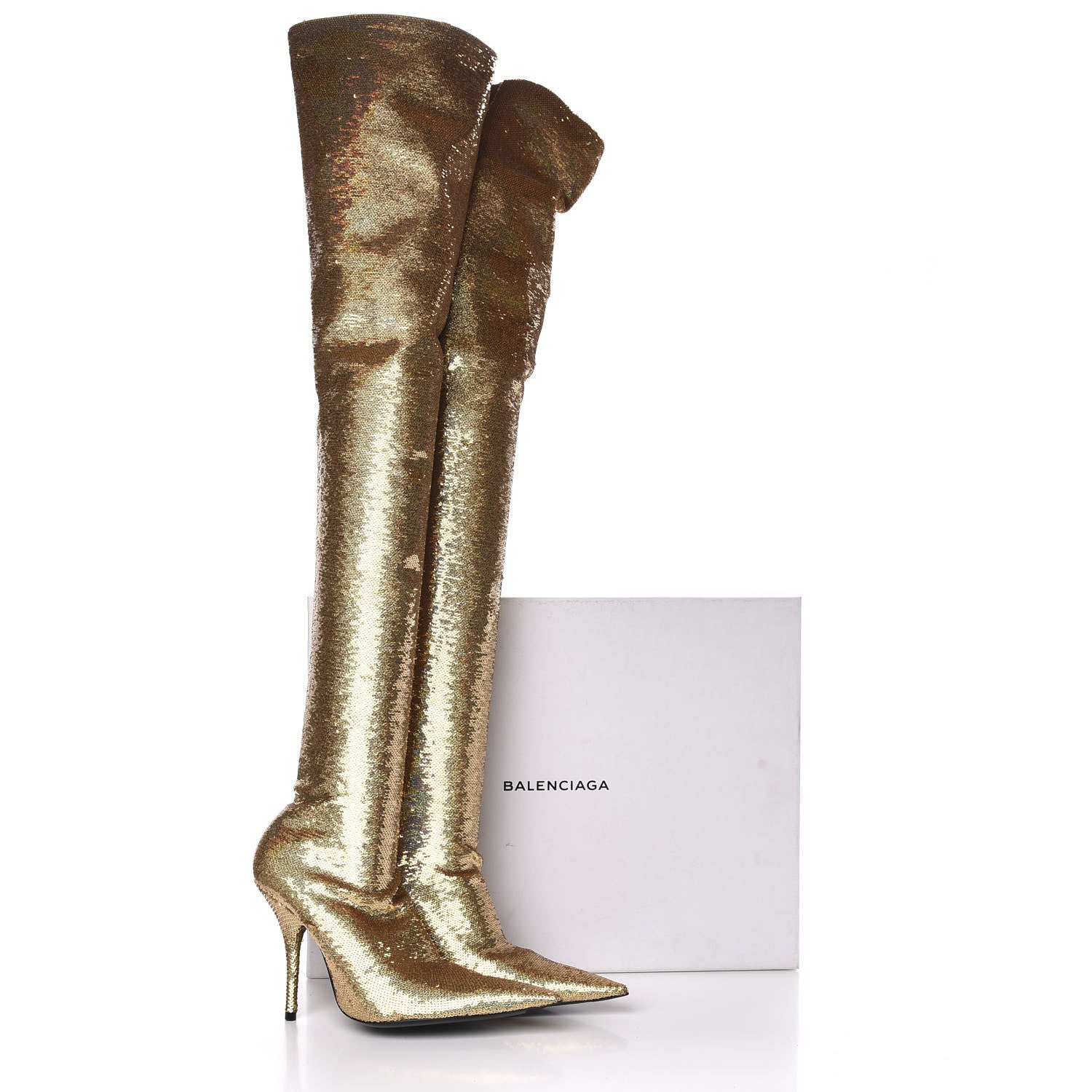 Balenciaga Metallic Sequin Spandex 110mm Knife Thigh High Boots 36.5 Gold 7 of 7