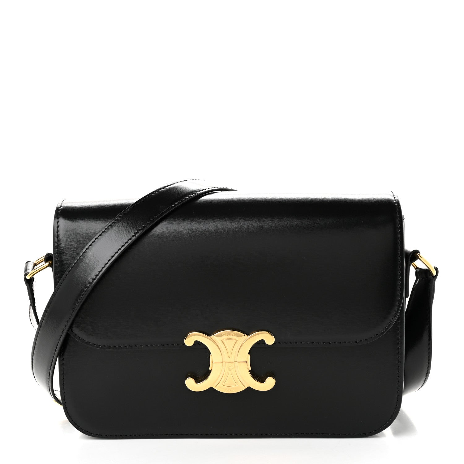 Celine Shiny Calfskin Medium Triomphe  Black 1 of 11